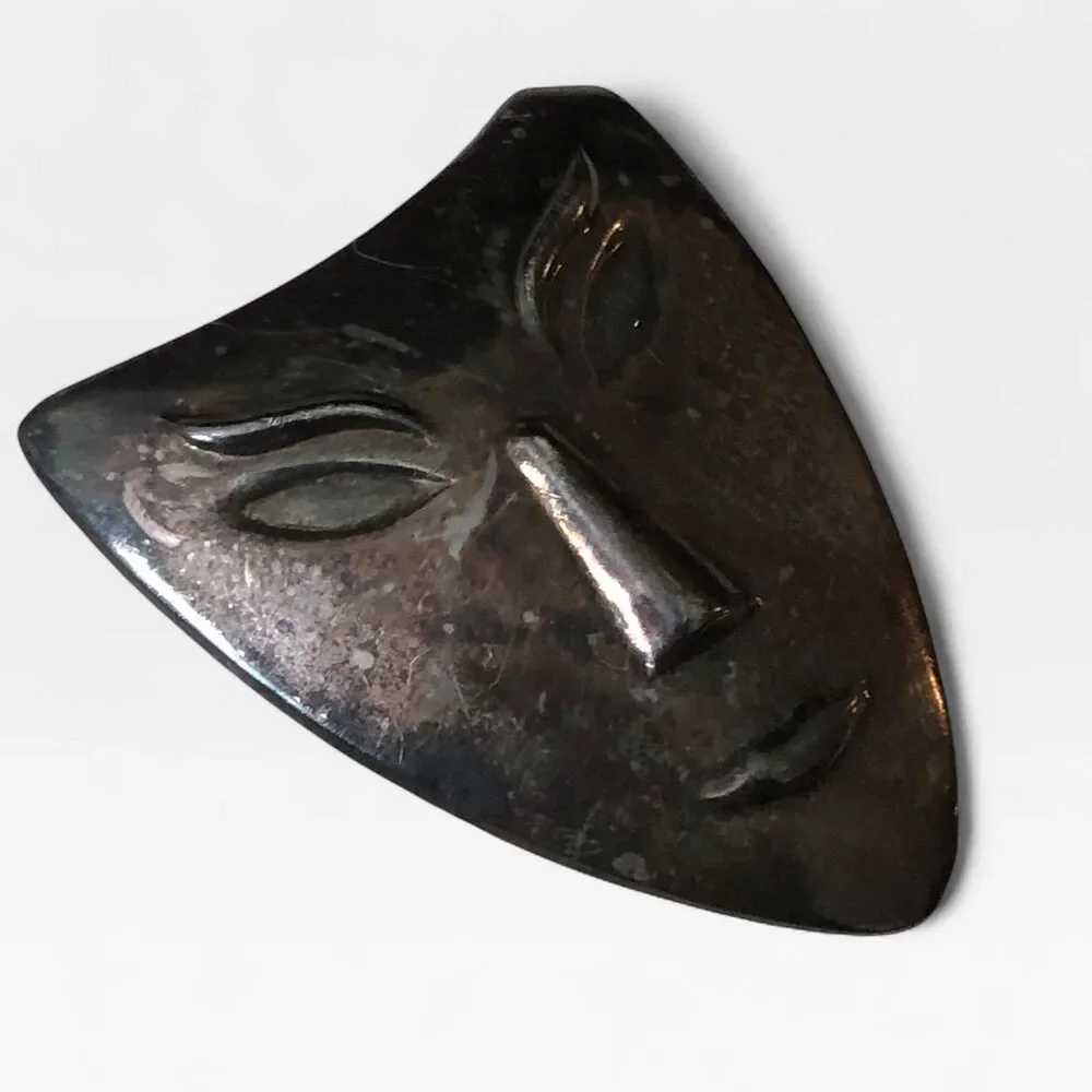 Stamped Sterling Silver 925 Mask Brooch